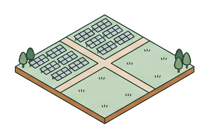 草刈り広さの目安：大型用地（〜1,000㎡（約300坪））